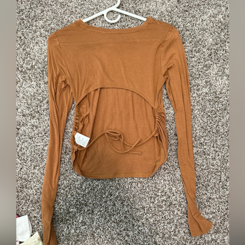 American Eagle Outfitters Brown Long Sleeve Open Back Top